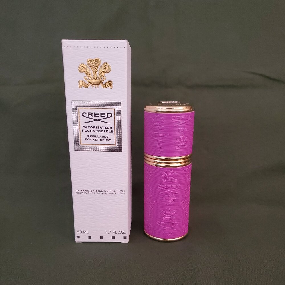 CREED Purple Gold Embossed Leather Atomizer With Glass Insert 1.7 Fl Oz